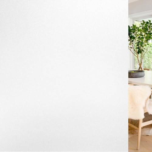 rabbitgoo Pellicola Vetri Finestre Privacy 44.5x200cm Bianco Puro, Protezione Privacy Quotidiana, Pellicola Adesiva per Vetri Opaca, Senza Colla No Residui, Satinata Oscurante per Box Doccia