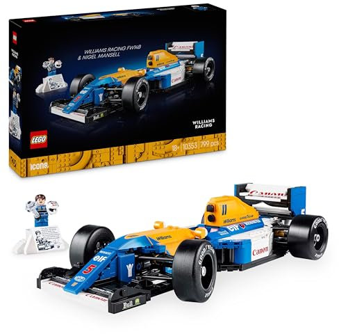 LEGO Icons Williams Racing FW14B & Nigel Mansell - F1 Car Model Set for Adults, with a Collectible Driver Minifigure, Trophy & Display Stand - Gift Idea for Men, Women & Teenage Motorsports Fans 10353