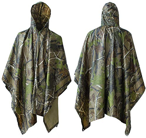 ElifeAcc Multifunktions-Regenmantel mit Kapuze Poncho - Wasserdichter Regenmantel, Zeltbodenmatte, Sonnenschutzplane, Ideal für Outdoor-Aktivitäten Maple Camouflage