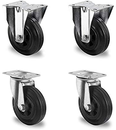 Rollensatz 2 Lenk- + 2 Bockrollen 200 mm Vollgummi schwarz