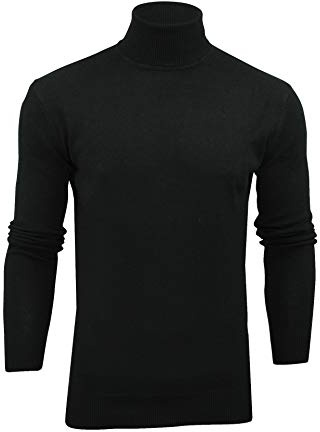 Xact Men's Roll Neck Jumper – Cotton Polo Neck Turtleneck Knitted Jumper Slim Fit Fine Knit (Black) XXL