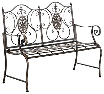 CLP Panchina da Giardino Punjab in Ferro Laccato - Panca Nostalgica Alto Schienale - Panca Stile Rustico per Esterno - Panchina Rétro Resistente ca. 120x50cm, Colore:bronzo