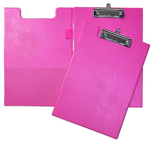 Janrax Pink Foldover Clipboard – A4 Folding Clipboard with Front Cover, Inside Pocket & Hanging Hook