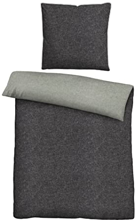 biberna 0840500 Wende-Bettwäsche Garnitur mit Kopfkissenbezug Melange-Flanell, , 2 Stück, 1x 135x200 cm + 1x 80x80 cm, titanium