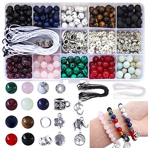 Colle 418pcs Crystal Stone Beads, 8mm Round Crystal Bead Jewellery Making Kit Natural Stone Beads for Bracelet Necklace Making, Gemstone Beading, DIY Crafts Kit