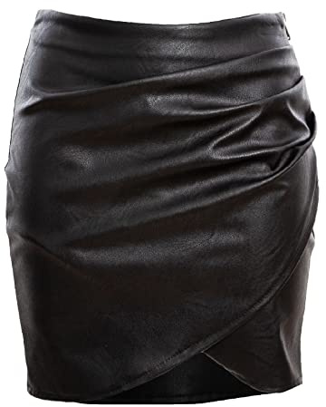 Toocool - Minifalda de mujer de piel sintética arrugada con cremallera JL-2557, Negro , XL