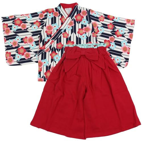 Baby Kids Hakama Style Coverall Set Niñas Kimono Style Girl Japanese Formal Birthday Halloween Dress Child Dress, navy, 90 cm