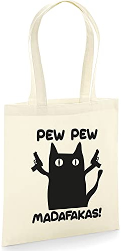 tradercat Jutebeutel bedruckt vintage, Lustiger Spruch, Stoffbeutel bedruckt zum einkaufen jutebeutel aesthetic als modisches Accessoire jutebeutel spruch, 100% Baumwolle (Pew Pew Madafakas)