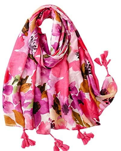 FAIRYGATE Womens Scarves Lightweight Tassel Long Scarves for Spring Autumn Winter Ladies Floral Print Scarfs