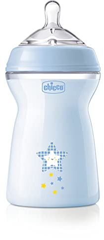 Chicco Natural Feeling Anti-Kolik Babyflasche 6+ Monate 330 ml, Babyfläschchen mit Weichem und Flexiblen Silikon-Sauger, Eignet sich in Kombination zum Stillen, Blau