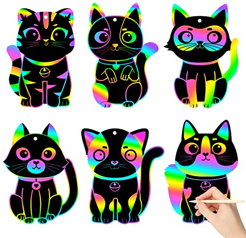 CY2SIDE 60PCS Cat Animal Scratch Bookmarks, DIY Cat Rainbow Color Paper Cards Craft Kit Birthday Decorations, Catling Pet Magic Project for School Classroom Activities