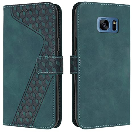 OKZone Kompatibel mit Samsung Galaxy S7 Hülle, Handyhülle Samsung S7, PU Leder Tasche Wallet Schutzhülle Galaxy S7, Flip Cover Klappbar Brieftasche Etui mit Magnet Kartenfach TPU Lederhülle (Zyan)