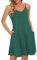 WNEEDU Sommerkleid Damen Spaghetti Strap Kleid Strandkleid mit Taschen Dunkelgrün L