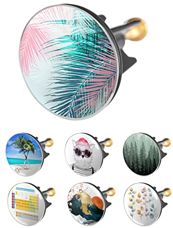 Arteneur Waschbeckenstöpsel 40mm Palmenblätter – Edelstahl Excenterstopfen mit extra Schwerer Messingschraube für stabilen Halt | Universeller Abflussstopfen für Waschbecken