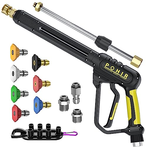 POHIR Hochdruckreiniger-Pistole, 3600 PSI mit 3/8 Zoll Drehgelenk, Schnellverbindungs-Verlängerungsstab, M22 15 mm und M22 14 mm Fassung, 89 cm, 7 Düsenspitzen