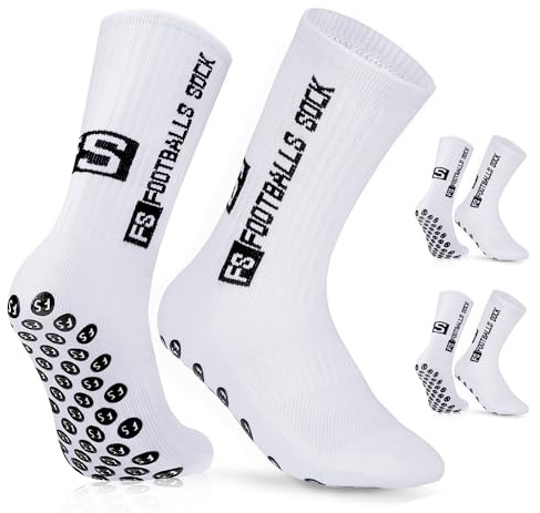 AVABEST Fussball Socken Herren 2 Paar Grip Socken Fussball für Männer 46-50 Fußballsocken Rutschfeste Sportsocken für Basketball Laufen Radfahren Tennis, Weiß