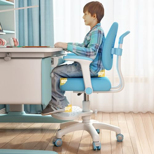 cadciehe Chaise de bureau pour enfants améliorée avec roues à 360 degrés, chaise d’ordinateur pour enfants réglable en hauteur et en profondeur, mignonne chaise d’étude pour enfants pour la maison, l