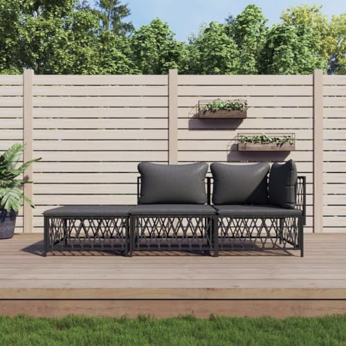 QZZCED Balkonmöbel-Set Terrassengarnitur Gartenmöbel-Sets Garten-Loungemöbel 3-TLG. Garten-Lounge-Set mit Kissen Anthrazit Stahl für Garten, Terrasse und Balkon