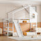 Ymkua Etagenbett Kinderbett 90x200 cm, Hochbett mit Rutsche, Holzbett mit Treppe, Baumhaus Bett mit Lattenrost, Bettgestell mit Rausfallschutz, Bett für 2 Kinder, Baumhausbett, Weiß, Ohne Matratze
