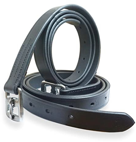 Pferdelinis Cinghie per staffe in pelle nera, adatte per selle inglesi, lunghezza cinghie per staffe 130cm - 160cm (Nero, 120 cm)