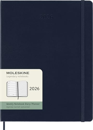 Moleskine Weekly Planner, Agenda Semanal 2026 12 Meses Con Espacio Para Notas, Con Tapa Dura y Cierre Elástico, Formato XL 19x25, Color Azul