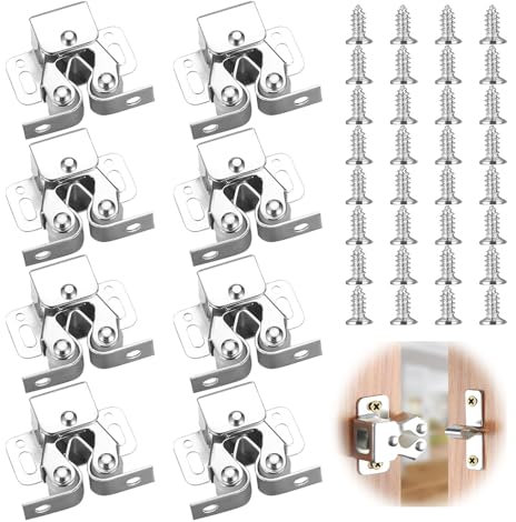 8 Stück Möbelschnäpper - Doppel-Rollenschnäpper für Schranktüren - Ball Roller Catch für Schrankverschlüsse - Tür-Latch Fang für Kleiderschrank- Schranktüren