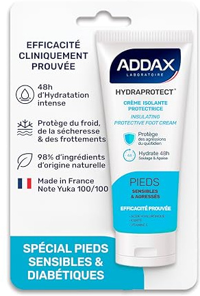 ADDAX HYDRAPROTECT® CREME ISOLANTE PROTECTRICE PIEDS 100 ML - Barrière Anti-agressions, Hydratation 48h - Panthénol, Glycérine & Beurre de Karité - Peaux Sèches, Fragilisées ou Sensibles - France