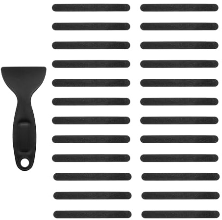 sourcing map 24pcs Non-Slip Bathtub Stickers, Anti-Slip Shower Stickers Showers Treads Marble Strip Shaped Appliques with Scraper for Bath Tub Shower Stairs, Black