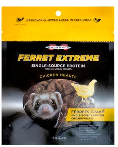 Marshall Pet Products RA Ferret Extreme Chicken Hearts Treat - 8 oz - Protein-Rich, Nutritious and Delicious Snacks for Ferret Health