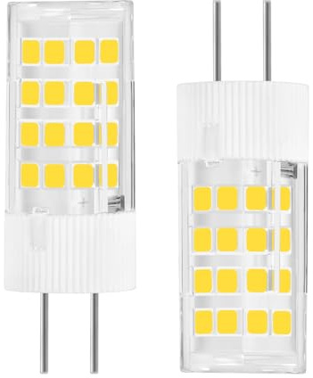 LuxiVerde 4W GY6.35 LED 12V Glühlampe JC Doppelstiftsockel Ersatz für 40W JC G6.35 Halogen-Stiftsockelglühlampe, flimmerfrei, nicht dimmbar, 360°, 400 Lumen(Warm 3000k, 2er-Pack)