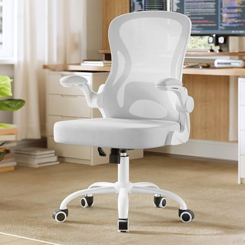 SONGMICS Ergonomic Office Chair, Mesh Swivel Desk Chair with Lumbar Support, Rocking Function, Flip-Up Armrests, for Home Office, Bedroom, Dove Grey OBN042GD03