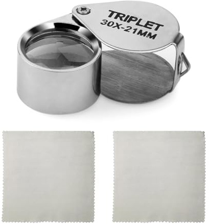 ZORVYN Lupa de bolsillo de acero inoxidable, 30X de aumento, lupa plegable, lupa para monedas, lupa de joyería, lupa de joyero y relojero profesional