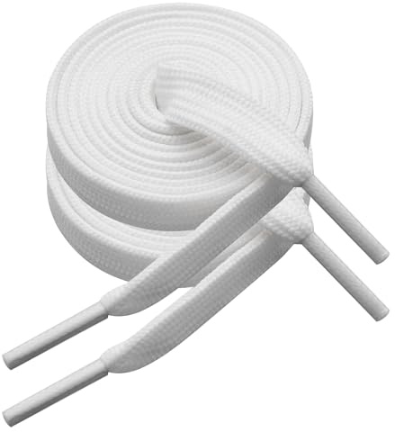 LOEZYICH 2 Pairs Thick Flat Trainers Shoe Laces, 10mm Wide Replacement Shoelaces for Sneakers, School Shoes, Premium Trainer Shoe Strings for Walking Running Athletic Sports Shoes, White, 140cm