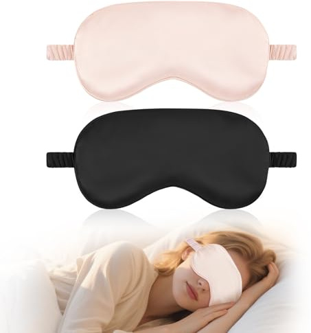 HOTUT Sleep Mask, 2 Pack Silk Sleep Mask for Side Sleepers, Ultra Soft & Comfortable Silk Eye Sleep Shade Cover, Light-Blackout Design & Zero Pressure, Travel Eye Covers for Men, Women (Black, Pink)