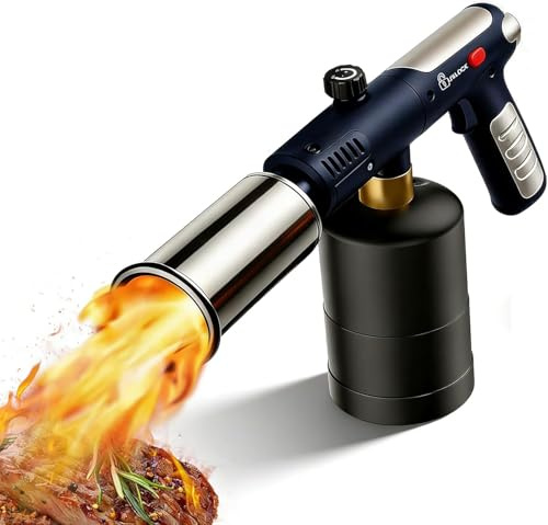 Powerful Propane Torch Gun, One-Touch Max Fire, Charcoal Torch Lighter with Adjustable Flame&Safety Lock, Kitchen Blow Torch for Cooking, BBQ, Searing Steak, Grill (Tank Not Included)
