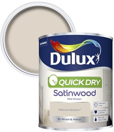 Dulux Quick Dry Satinwood Paint, Mid Sheen Finish for Wood & Metal, Interior Trim, Doors & Furniture, Low Odour, Fast Drying, Smooth Durable Coverage, Natural Hessian, 750ml