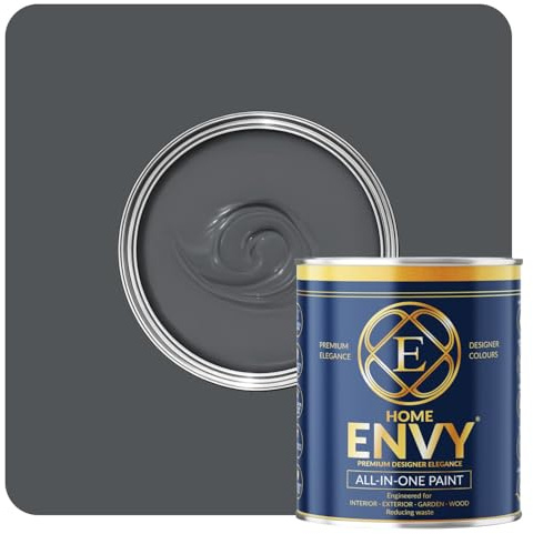 ENVY All-in-One Paint - High Coverage Paint for Interior & Exterior Walls, Wood & Furniture | Multi Surface Paint & Primer | Designer Colours For All Walls - Dark Grey - 1L - Satin