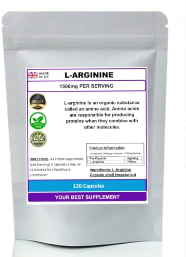 L-Arginine Capsules 1500mg per Serving, No Additives No fillers - 120 Capsules