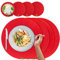 MIQIO® Design Runde Tischsets aus Filz abwaschbar | Mit Marken Echtleder Label und Glasuntersetzer | 4 Platzsets 4 Untersetzer | Filzmatte Platzdeckchen waschbar | rot