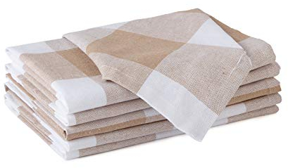 Encasa Servilletas de Tela Juego de 6 | Verificaciones de Buffalo Beige | Algodón Reciclado ecológico | Tamaño 43x43 cm | Servilletas para decoración de Mesa de Comedor, Lavables y Reutilizables