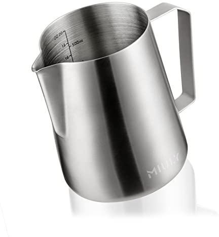 Milchkännchen, MaxMiuly Milchkanne Edelstahl 600ml/20oz Milk Pitcher Milchschaum Krug Art Aufschäumkännchen für den Milchaufschäumer, Cappuccino und Latte Art, Silber
