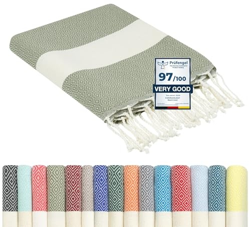 furora HOLIDAY Beach Towel for adults (cotton): Extra Large 100x200 cm / 39x79 Inch | lightweight, wearable Turkish Towel Fouta, sand free | Travel Towel, Picnic Blanket, Women Men Holiday Essentials