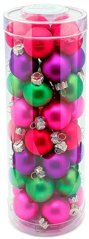 feiermeier Inge Glas Weihnachtskugeln Happy X-Mas 40 Stück 30mmØ Glas Kugeln in GRÜN, ROT, VIOLETT & PINK für Weihnachtsbaum