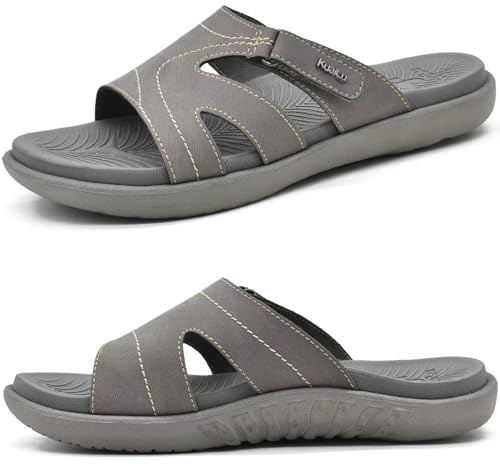 KuaiLu Womens Fashion Orthotic Slides Ladies Lightweight Athletic Yoga Mat Walking Sandals Slip On Thick Cushion Recovery Slippers Sandles Comfortable Plantar Fasciitis Arch Support Grey Size 5