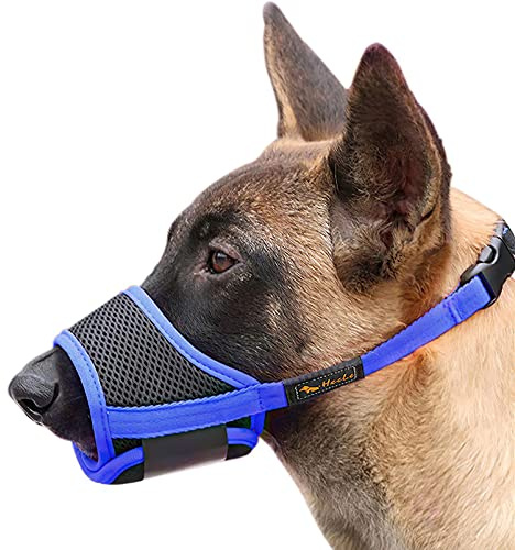 HEELE Muselière pour Chiens Muselière Souple Réglable pour Chiens Nylon, Museliere Anti Aboiement Anti-Morsure, Bleu Foncé, S