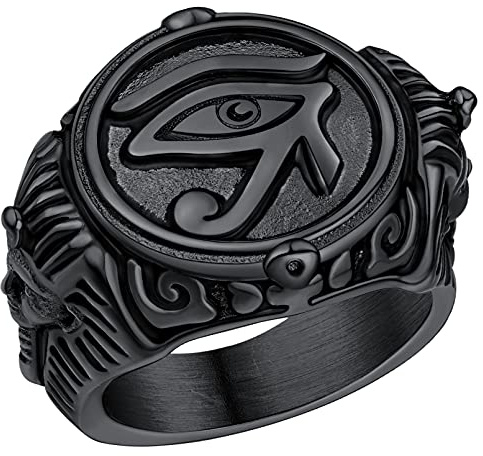 FaithHeart Herrar Horus Öga Ring i Rostfritt Stål - Egyptiskt Öga av Horn Fingerring Med Runsymbol - Personlig Ring för Vänner Make - Storlekar 54 Till 72