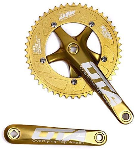 OTA Cykel-vevsats enkelspeed cykel vevsats 48T 170 mm vevarm 130 BCD vikbar cykel vevsats för singlespeed-cykel, järnvägstävlingscykel, fast växel, fixering, Dahon (guld)