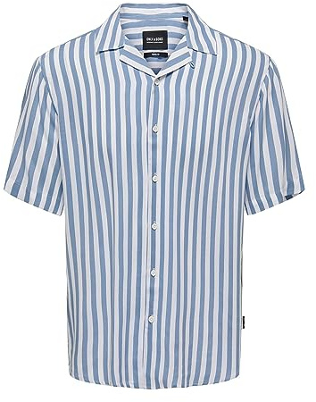 ONLY & SONS ONSWAYNE Camisa de Ocio para Hombre, Corte Regular, Tallas XS, S, M, L, XL, XXL, a Rayas, Mountain Spring, XL