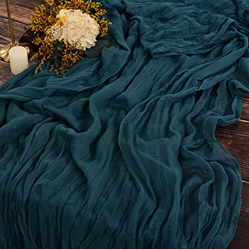 2 Stück Seihtuch-Tischläufer Dunkel Teal,90 x 300 cm Rustikaler Gaze-Stoff Boho-Tischläufer Käsetuch Cheesecloth Tischläufer Hochzeit Tischdecke für Hochzeitsfeier Brautparty Tischdekoration