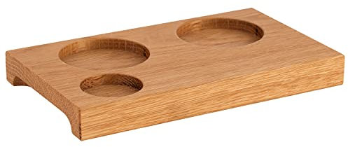 APS 835 Servierbrett mit 3 Vertiefungen, 2 x Ø 4,5 cm und 1 x Ø 3 cm, 2 Griffmulden, Eichenholz geölt